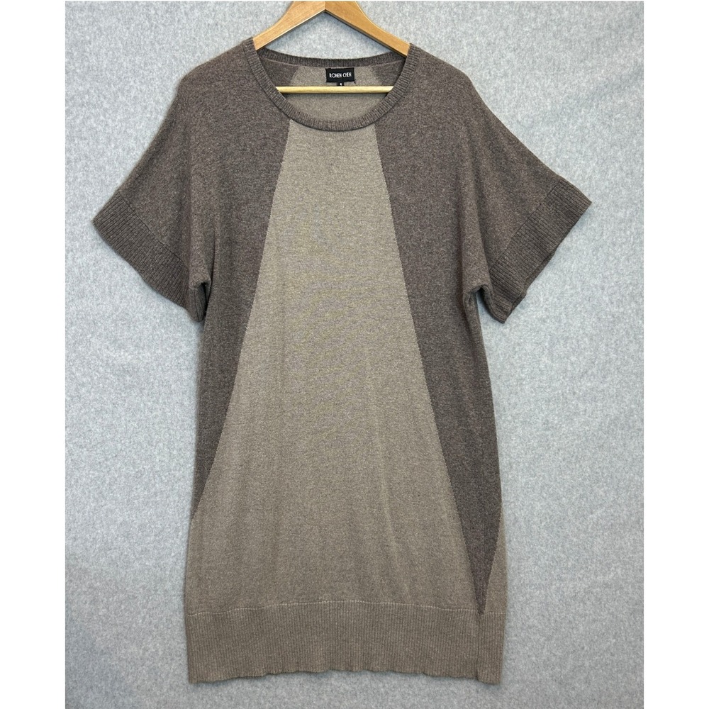 Ronen Chen Size 4 Sweater Dress Brown‎ Tan Colorblock Angora Blend Neutral Chic